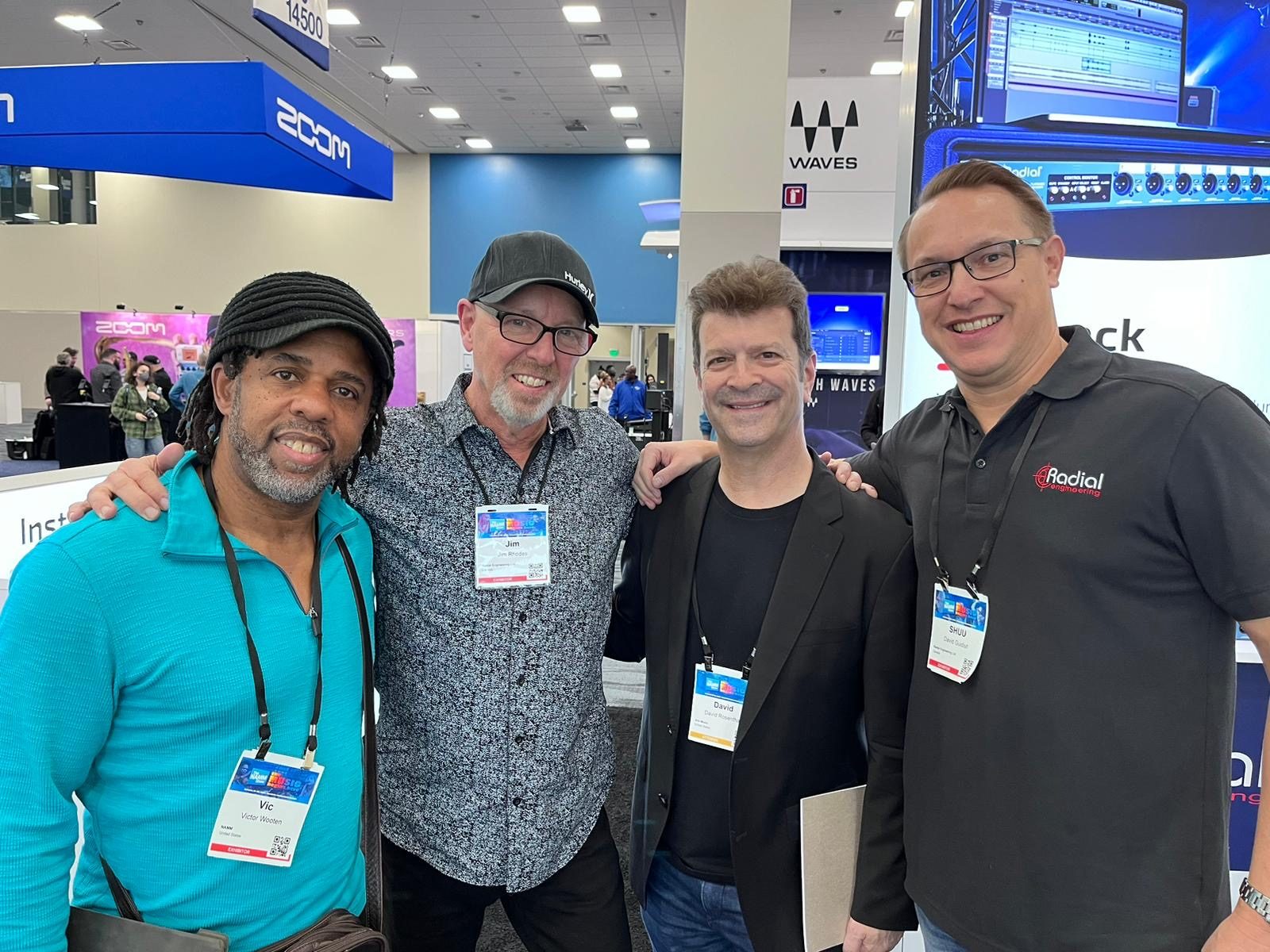 Jim Rhodes with fellow musicians and industry friends at NAMM